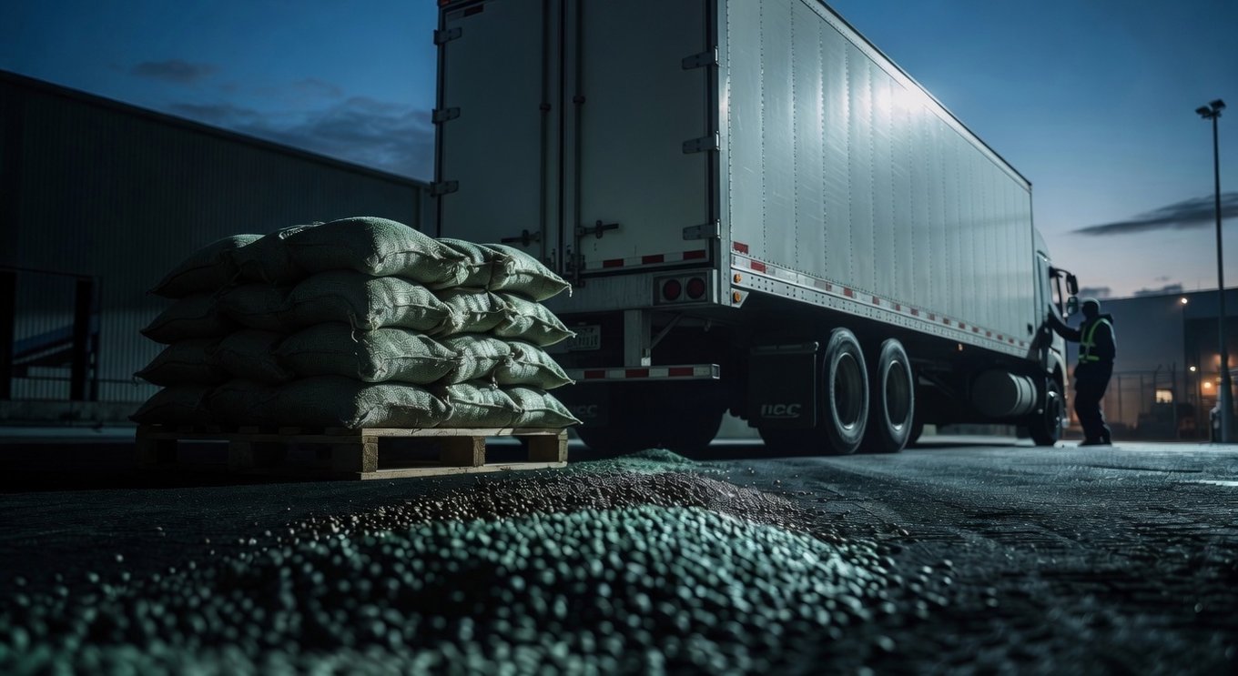 Truck at night representing cargo theft risk for coffee shipments